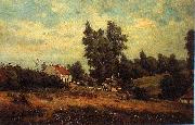 Theodore Fourmois Landscape with farms oil on canvas